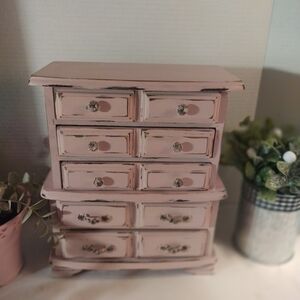 Vintage Upcycled Shabby Chic Pink Distressed Jewelry Box Chest